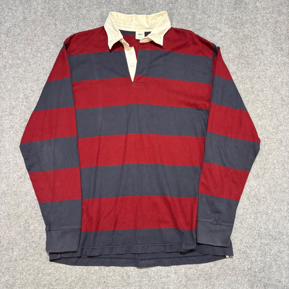 Old Navy Mens XL Rugby Shirt Long Sleeve Striped Red Navy Blue Cotton 0212